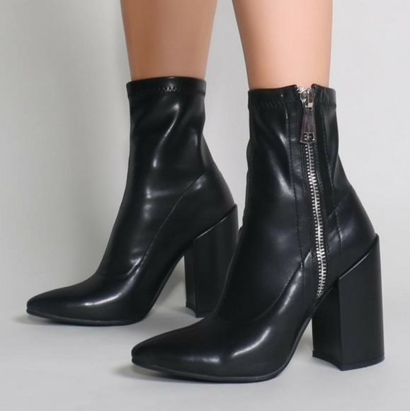 Public Desire Shoes - Public Desire Jamie Black PU Sock Fit Ankle Boots